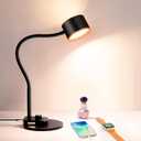 LiFMIRA Desk Lamp, LED Desk Lamp with USB C + A Charging Ports, 5 Colors Fully Dimmable Eye Care Reading Lamp for Bedside Table Full Metal Efficient Gooseneck Table Lamp for Home Office Black