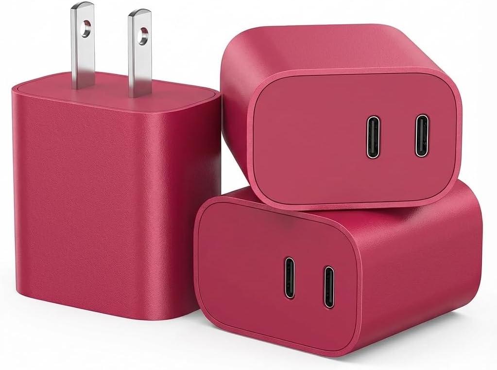USB C Charger,Dual Port USB C Fast Charging BlockType C Wall Charger Plug for iPhone 16/15/14/13/12/11/ Pro Max/Plus/Xs Max/XR/X,iPad Pro/Samsung Galaxy(20W) (Red)