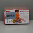 Wondertoys Wooden Alphabet Train Toy 27 PCS Magnetic Alphabet ABC Letter Train Set Includes 42 PCS Flash Cards, 1 Engine and 1 Storage Bag for Toddlers Kids Boys and Girls