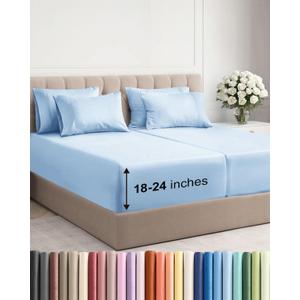 Extra Deep Split King Sheet Set - 7 Piece Breathable and Cooling Sheets - Hotel Luxury Bedding for Women, Men, Kids & Teens - Easy Secure Fit - Soft & Wrinkle Free - Extra Deep Pockets - Light Blue (21 - Baby Blue)