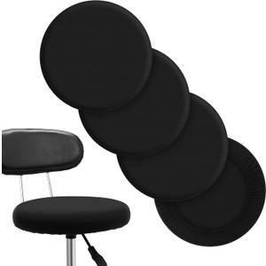 Tatuo Round Bar Stool Seat Covers Washable Stool Cushion Slipcover Elastic Bar Chair Covers for 14-17 Inch Chair (Black,4 Pieces)