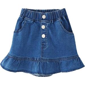 Girls Denim Lace Skirt Casual Mini Stretch Waist Flared Pleated Ruffle Short Jean Tutu Skirts for Kids (9-10 Years, Blue)
