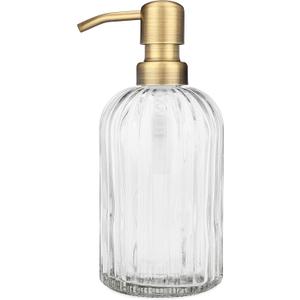 Rail19 Fluted Glass Nouveau Soap Dispenser with Metal Soap Pump - Lotion & Liquid Hand Soap for Kitchen and Bathroom, 12oz (Farmhouse Brass)