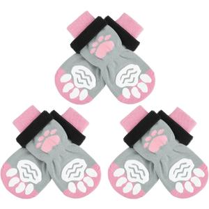 Non Slip Dog Socks with Grippers to Prevent Licking Paws for Hardwood Floors - Anti Slip Shoes 3 Pairs Booties Winter Boots Paw Protectors for Small to Large Senior Dogs Prevent Scratching (S - Paw width 2.15 in, Pink)