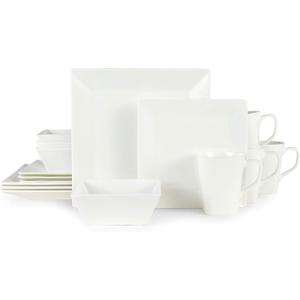 Mikasa Square Delray 16-Piece Bone China Dinnerware Set, Service for 4, White