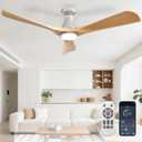 DLLT 52-Inch Ceiling Fans with Lights: Flush Mount Ceiling Fan 3 Blades for Indoor Outdoor - Dimmable Ceiling Fan with Remote APP Control Quiet DC Motor for Low Profile Bedroom