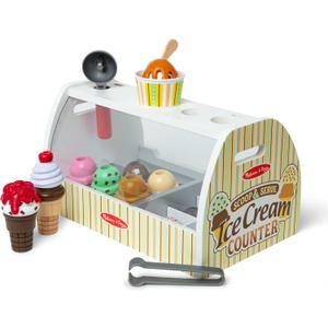Melissa & Doug Wooden Scoop and Serve Ice Cream Counter With Play Food and Accessories (28 Pcs) Pretend Food, Ice Cream Toys, For Kids Ages 3+