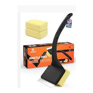 MEKER Grill Brush Bristle Free, Grill Cleaner Brush with 3 BBQ Replacement Head for Cast Iron, Stainless Steel Grates, Safe Grill Scraper Outdoor BBQ Grill, Black