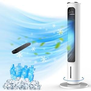 3-IN-1 Portable Air Conditioners Tower Fan, 37'' Evaporative Air Cooler w/Remote, 2.5L Water Tank With 4 Ice Packs, 12H Smart Timer & 70° Oscillating, 3Speeds For Bedroom Living Room Office