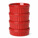LE TAUCI Ramekins 4 OZ Oven Safe, Creme Brulee Ramekins, Pudding Custard Cups Souffle Ramiken, Dipping Sauce Dishes, Ceramic Ramekin Bowls Set of 4, True Red