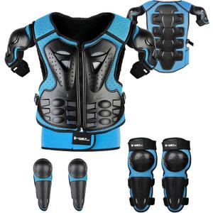 Youth Dirt Bike Gear, JUSTDOLIFE 5 PCS Motorcycle Armor Protection Jacket, Kids Motorcycle Armor with Knee Pads Elbow Pads Chest Protector Racing for Outdoor Sports (Blue)
