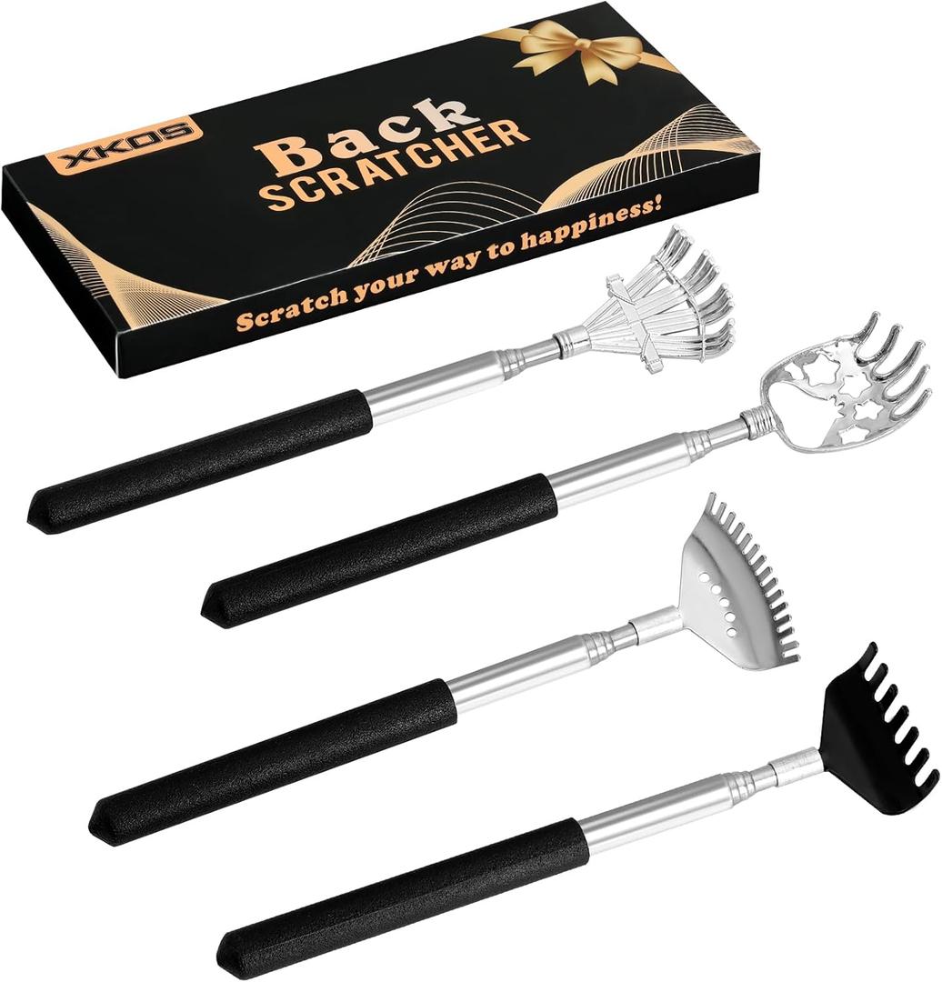 Different Back Scratcher Portable Telescoping with Rubber Handles, Extendable Metal Back Massager Tool with Beautiful Box, Stocking Stuffers for Men Women Adults (Black)