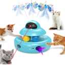 Cat Toys,4-in-1 Automatic Kitten Toy for Bored Indoor Adult Cats,lectric Flying Butterfly,Whack a Mole,Feather Track Balls,Blue