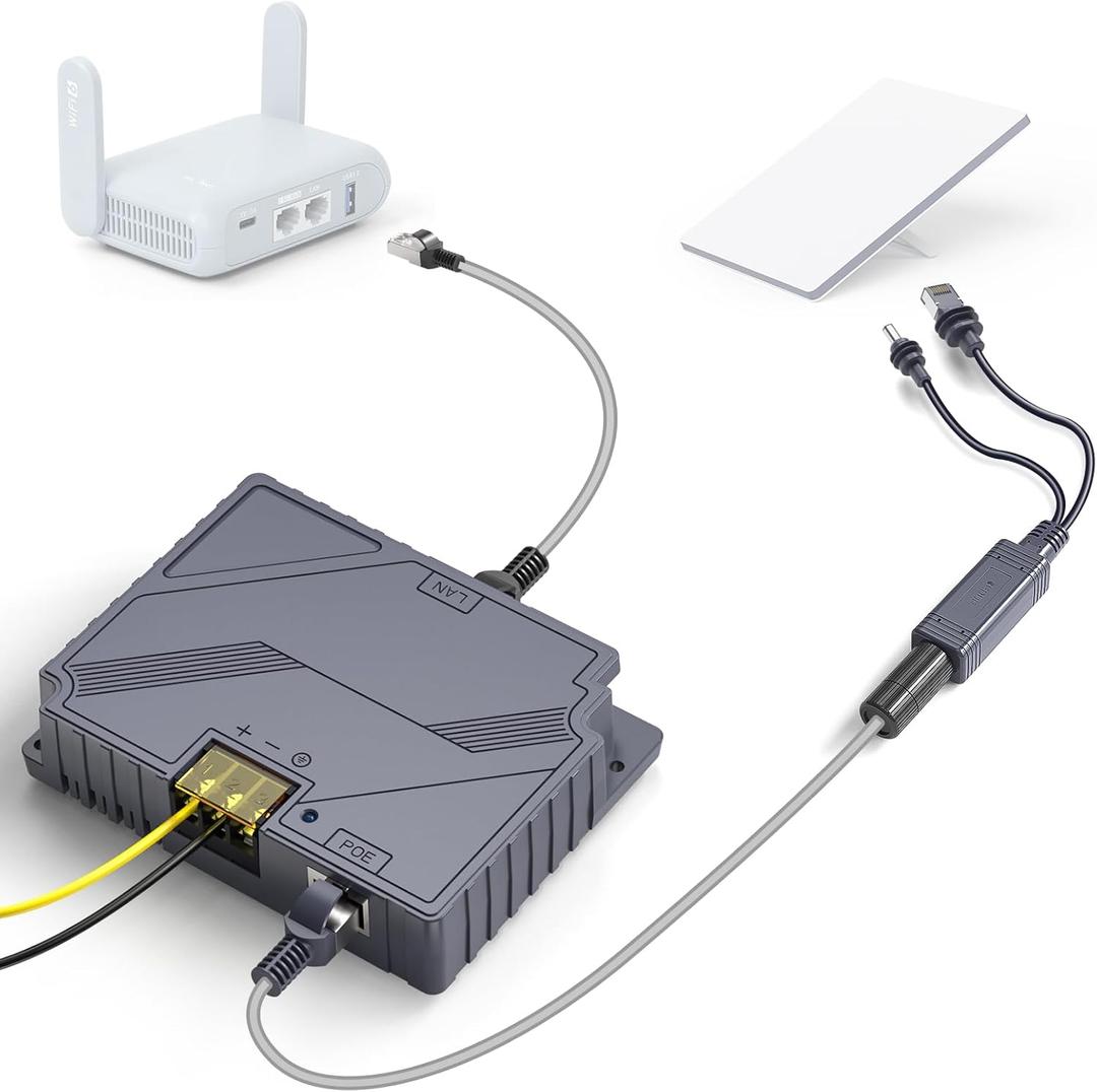 XLTTYWL Starlink Mini Poe Injector, 150W 2 in 1 GigE Passive & ESD Protection Star Link 12v Conversion Kit with StarLink DC&RJ45 Adapter Splitter DC 9-36V/150W for Starlink Mini Dishy