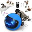 2 x Moving Ball Cat Toys with Feather Tail, Rechargeable 2025 New Interactive Toy with Remote Control for Indoor Cats Exercise, Smart Interactive Kitten Rolling Ball (Blue)