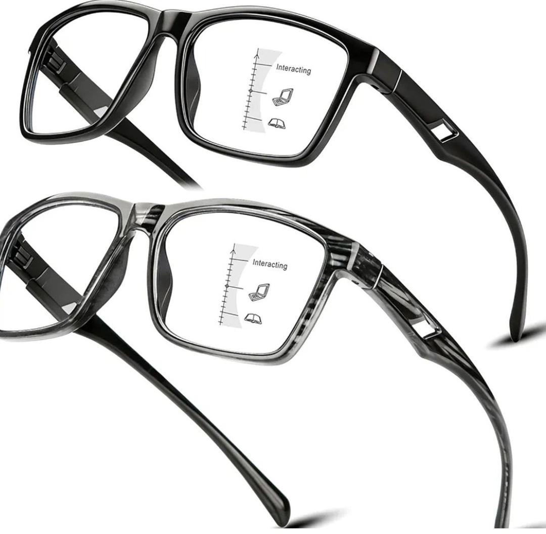 Multifocus Reading Glasses for Men, Executive TR90 Computer Readers Spring Hinge Blue Light Blocking, Near-Mid Vision Multifocal Eyeglasses UV400 Protection, +2.5
