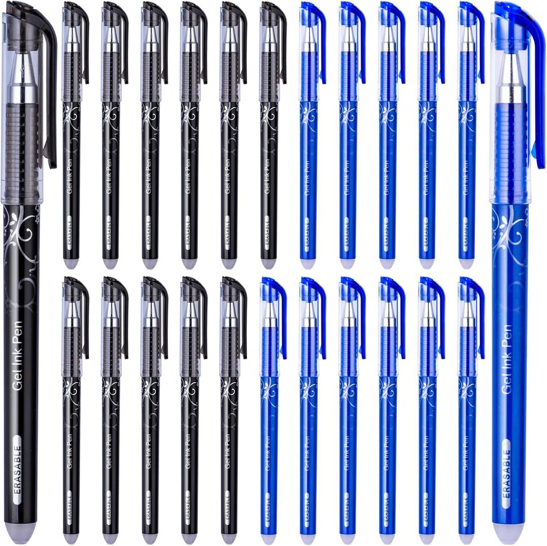 24 Pack Erasable Gel Pens Clicker Fine Point 0. 5 mm, Make Mistakes Disappear, 12 Black 12 Blue Inks for Writing Planner and Crossword Puzzles Back to School Office Supplies