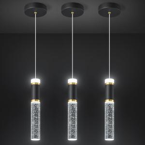Pendant Ceiling Light Fixture for Kitchen Island, Black Gold Pendant Light Integrated Dimmable LED Hanging Light with Bubble Crystal Pendant Light Modern Pendant Lights Kitchen Island (Pack of 3)