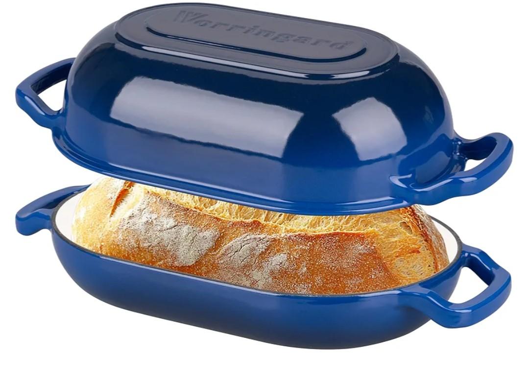 VORRINGARD Enameled Cast Iron Sourdough Bread Oven, Dutch Oven, Loaf Cast Iron Bread Pan for Homemade Bread Baking, Meatloaf Pan with Lid, 5QT, Blue