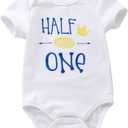 Baby Girls Half First Birthday Embroidery Candy Romper Baby Boys on The Way to One Birthday Outfit 6-9 Months