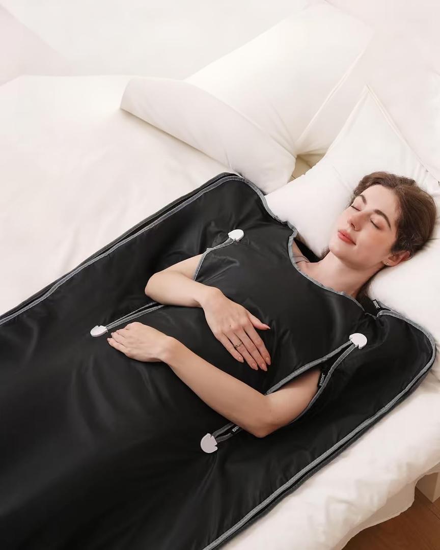 EHINI Far Infrared Sauna Blanket-Sauna Blanket for Home Use, Portable Design for Detoxification and Relaxation Highest 176℉, 20-60 Minutes Timer, 6 ft x 2.65 ft (Matte Black)