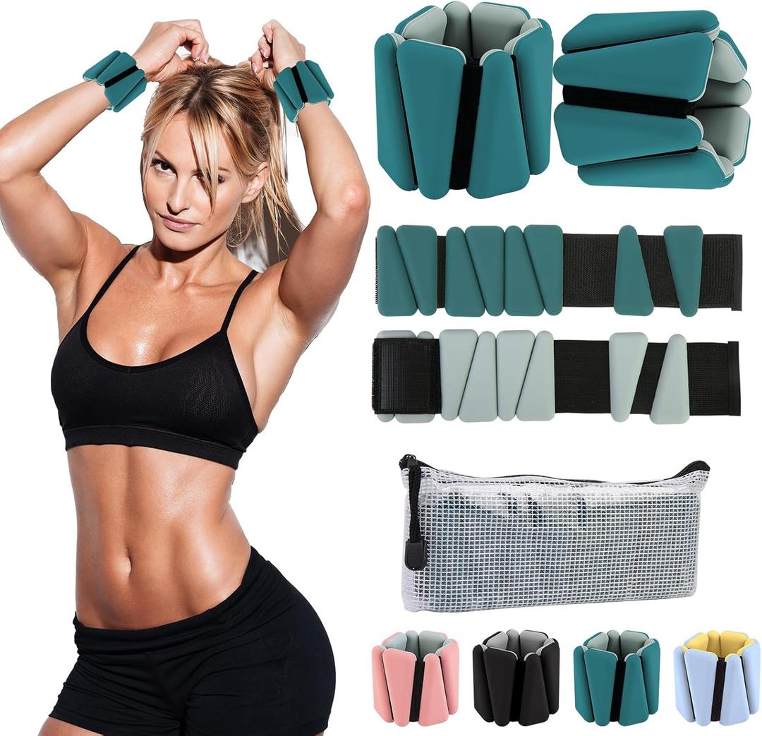 Inspack 2PK Adjustable Wrist & Ankle Weights for Women & Men, 2/4 lbs Pair (1/2 lb Each), Weighted Wrist Ankle Straps for Walking, Running, Yoga, Pilates, Physical Therapy, Wearable Weights Bangles Bands Set, 4 Color