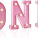 Ufurty Decorative Light-Up Letters, Pink 'ONE' LED Marquee Numbers, 6 Inch, Plastic, Battery Operated