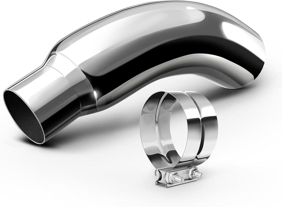 Exhaust Tip, 4 Inch Diesel Exhaust Tip Elbow Tip with a Clamp, 4" inlet 6" Outlet Chrome Exhaust Tip for Pickups, Trucks and Cars