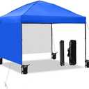 10x10 Pop Up Canopy Tent with 2 Sidewalls, Easy Up Canopy Outdoor Party Sun Shade Tent Portable Gazebo for Beach Camping Events with Carry Bag and 4 Sand Bags (Blue)