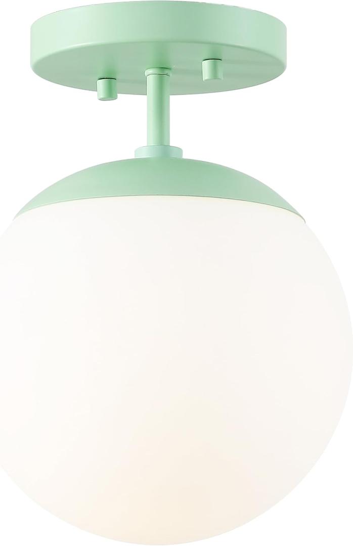 JONATHAN Y JYL7499E Mid-Century Modern Semi Flush Mount Ceiling Light, 7.75" Mint Green Fixture with Frosted Glass Globe Shade, Close to Ceiling Light for Hallway, Entryway, Bedroom, Kitchen