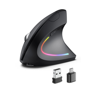 Ergonomic Wireless Rechargeable Mouse, Bluetooth+USB A+Type C(3 in 1) Connection, 5 Levels Up to 4800 DPI, 6 Silent Buttons, 2.4GHz Carpal Tunnel Vertical Mice, for Laptop, Desktop,MacBook-black