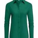 siliteelon Womens Button Down Dress Shirts Long Sleeve Women Work Shirts Regular Fit Cotton Button Down Shirts for Women, Green, Size: M