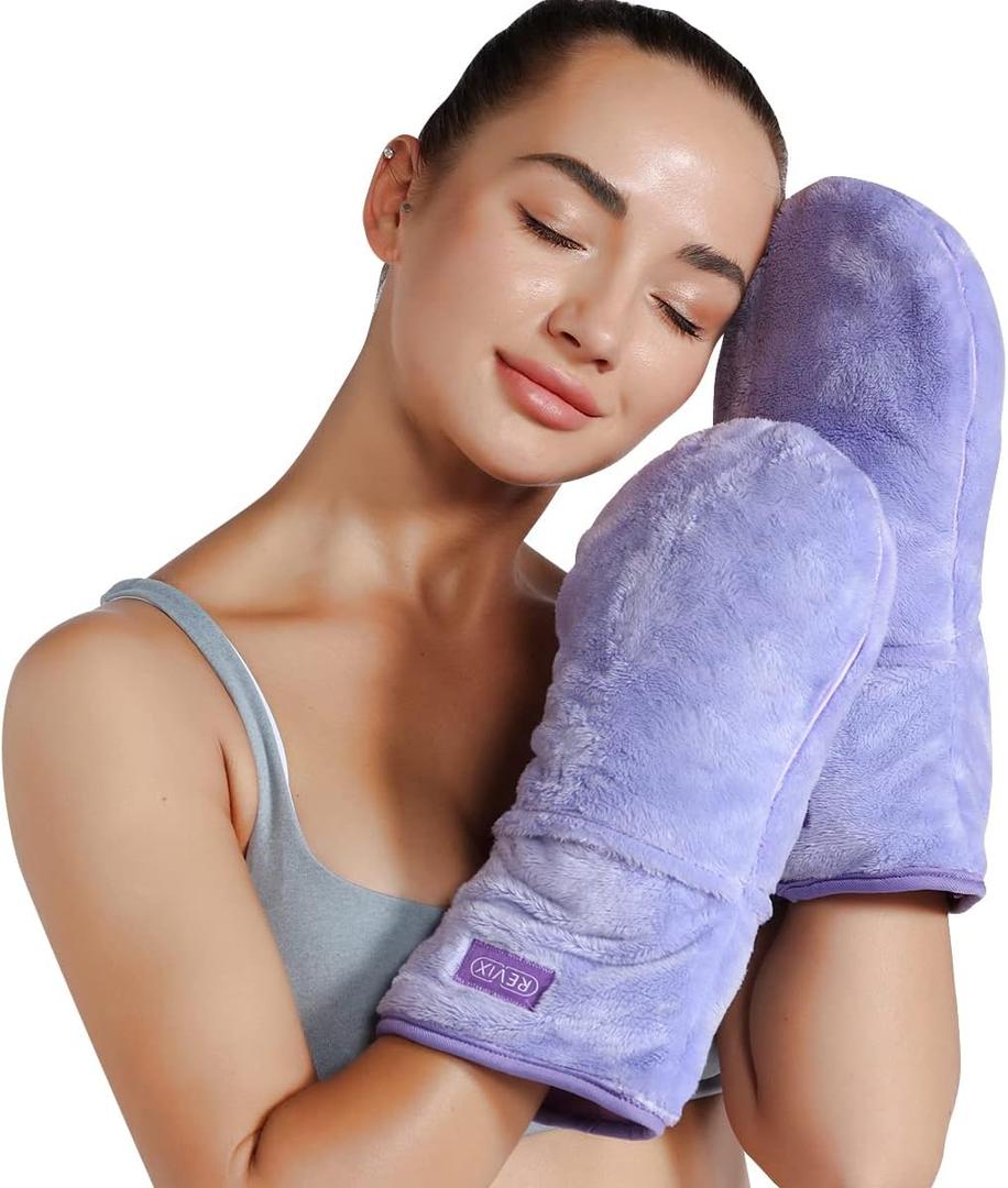 REVIX Microwavable Heating Mittens for Hand and Fingers, Heated Hands Mitts Warmers 1 Pair, Unscented Hand Muff (Orchid)