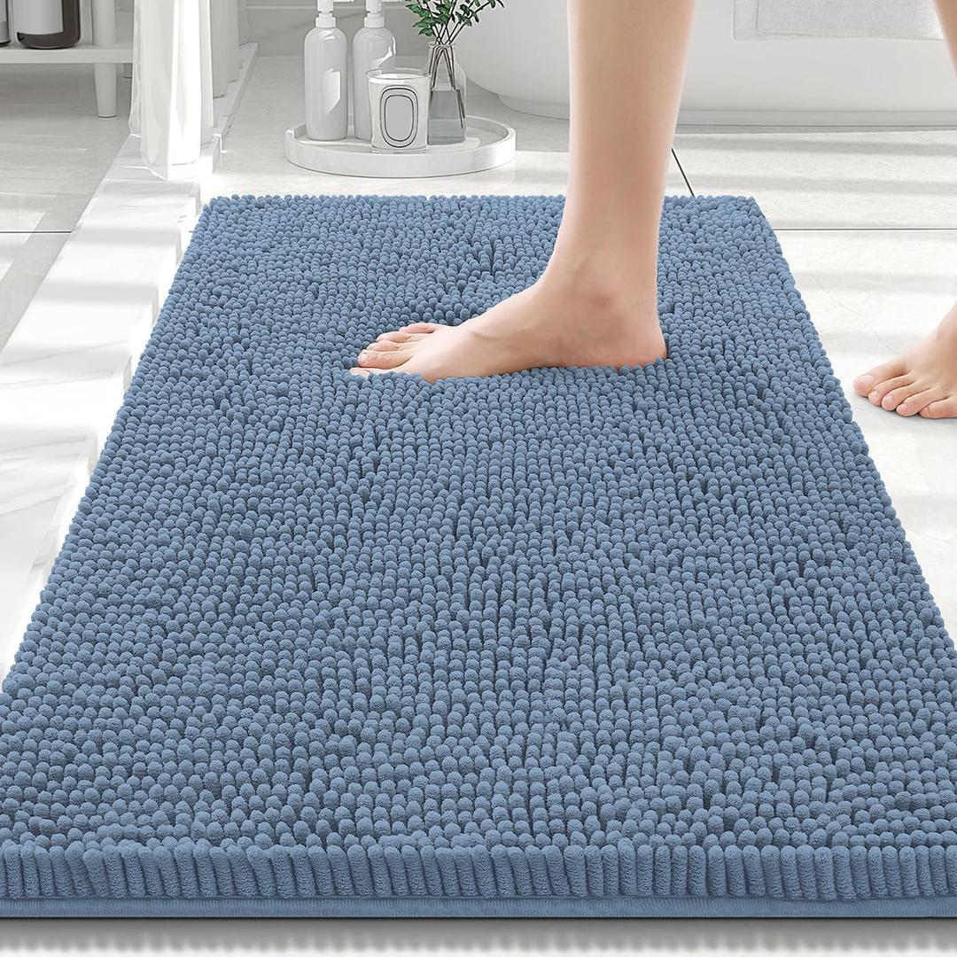 Smiry Luxury Chenille Bathroom Rugs 30x20, Extra Soft and Absorbent Shaggy Bath Mat, Machine Washable, Non-Slip Plush Carpet Runner for Tub, Shower, and Floor, Home Decor Accessories, Grayish Blue