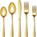 20 Pcs Gold Silverware Set, Stainless Steel Flatware Set for 4, Food-Grade Cutlery Set, Mirror Polished Tableware Eating Utensils Set for Home Kitchen, Include Knife Fork Spoon Set, Dishwasher Safe
