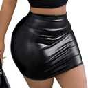 Metallic Bodycon Mini Skirt - High Shine Silver Party Wear, Liquid Sexy Tight Pencil Skirt for Women (Black), XL