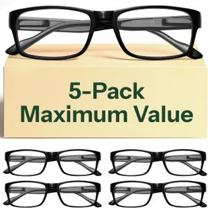 Gaoye Professional Reading Glasses for All Day - Computer Readers with Blue Light Protection - Value Pack (B1-5 Pack Light Black)