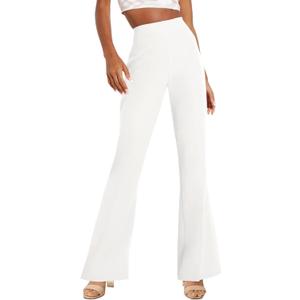 TOPSRANI Womens Stretchy Bootcut Dress Pants Flare Casual Palazzo High Waist Trousers Bell Bottom Business Office Work (Large, White Pants 913)