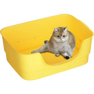 Extra Large Cat Litter Box for Big Cats - High Sides & Low Enter Design, 23.43x16.73x8.46 Inches Spacious Anti-Spill Pet ToiletYellow