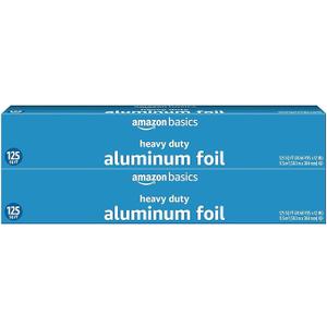 Amazon Basics Heavy Duty Aluminum Foil for Cooking, Grilling, Food Storage, Roasting, 125 Sq Ft, Pack of 2
