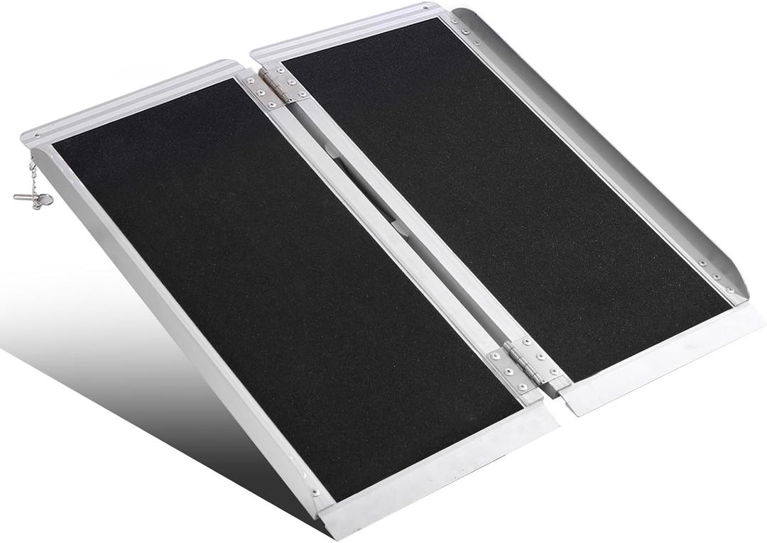 2FT Aluminum Wheelchair Ramp, Portable Folding Threshold Ramp, 800 lbs Capacity, Non-Slip Surface