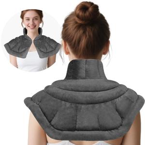 Microwave Heating Pad for Neck Shoulder and Back Pain, Weighted Microwavable Heated Neck Wrap with Lavender Scent for Hot and Cold Compress, Large Size (Grey)