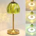 Tulip Table Lamp with 5000mAh Battery & Touch Control, Cordless Table Lamp with 3 Colors, Dimmable Rechargeable Table Lamps for Bedroom, Nightstand, Living Room, Entryways (Green Tulip)
