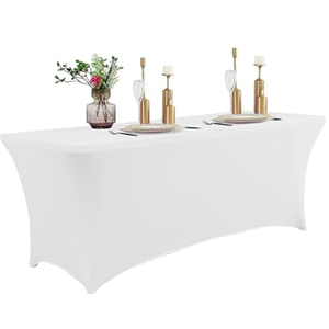 IVAPUPU 6FT Table Cloth for Rectangular Fitted Events Stretch White Table Covers Washable Spandex Spring Tablecloth Protector for Party, Wedding, Cocktail, Banquet, Festival, 1 Piece
