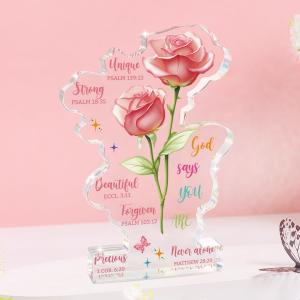 Religious Spiritual Birthday Acrylic Office Decor Sign Gifts for Christian Women Faith Gifts for Friend Mom Sister Prayer Room Decorative Signs Plaques, 4.5*2.6*0.6 inches