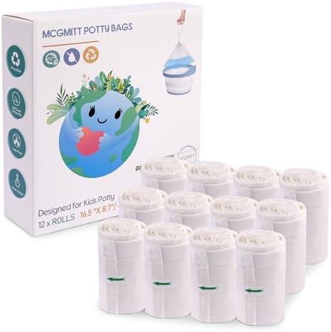 MCGMITT Potty Bags for Portable Toilet, 120 PCS Leak-Proof Potty Liners with Drawstring, Disposable Soft Toilet Bags Fit Most Potty Chair, Potty Training Liners for Toddler Kids Travel Pets Outdoors. 6 Pieces.