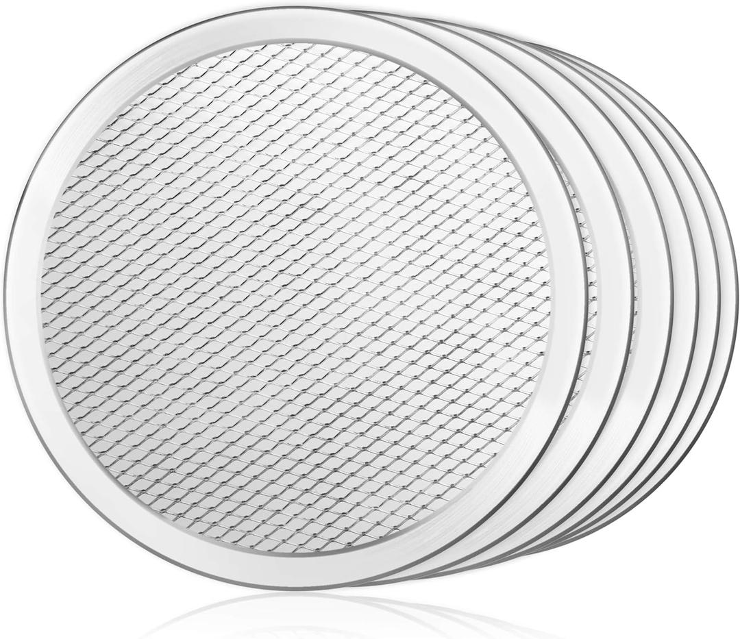 New Star Foodservice Restaurant-Grade Seamless Aluminum Pizza Baking Screen, 8 Inch, Pack of 6 (Silver)