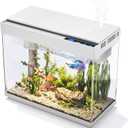 Fish Tank 2.4 Gallon Aquarium Kit with Humidifier 7-Color Auto-Looping 3 in 1 Quiet Pump with Filteration & Oxygenation & Circulation, Temperature Display, HD Glass (White)