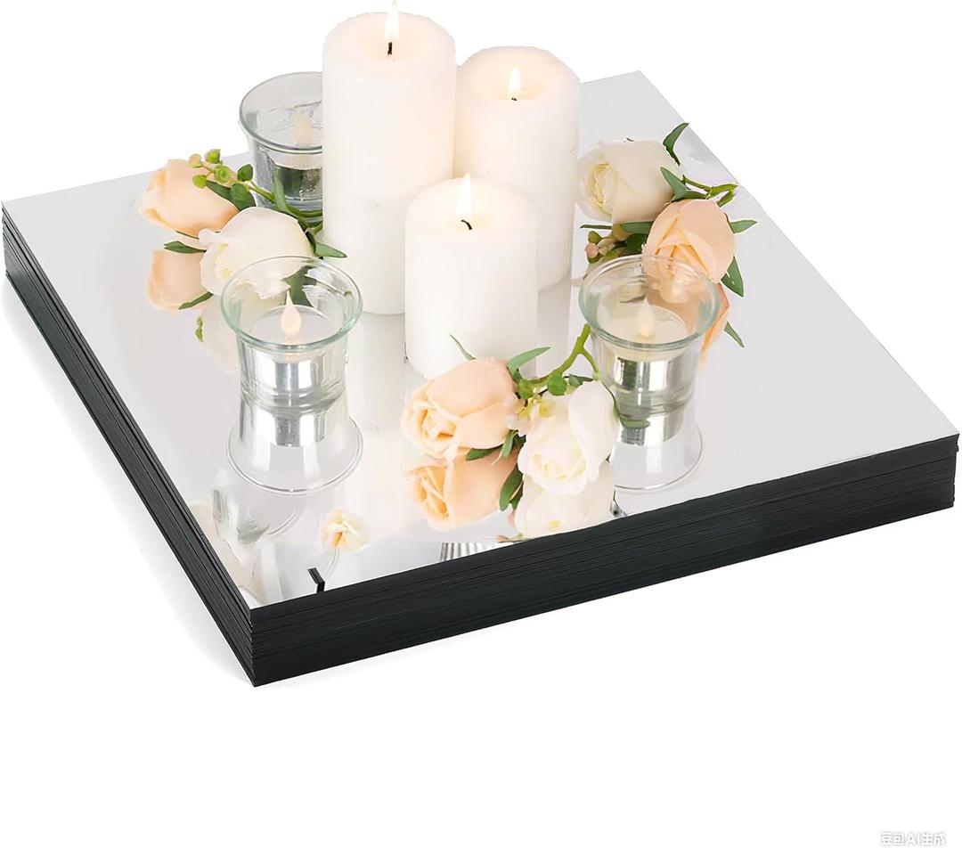 8 Pack Square Mirror Centerpieces for Tables Decorations, 8" Acrylic Mirror Tray Candle Plate Centerpiece Table Decorations for Wedding Decorations Party, Wall Decor (Square, 88inch)