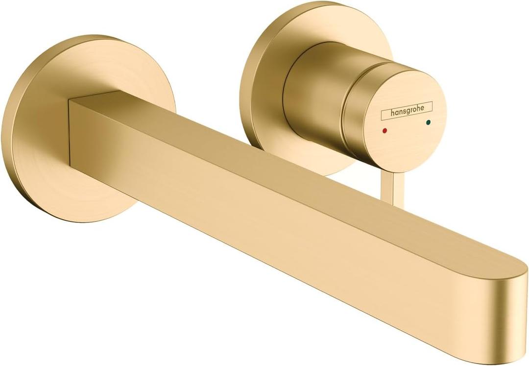Hansgrohe Finoris Modern 1-Handle 2-Hole 4-inch Tall Wall Mounted Bathroom Faucet in Brushed Gold Optic, 76050251